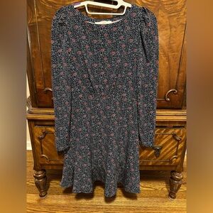 LOFT Navy and Burgundy Floral Dress